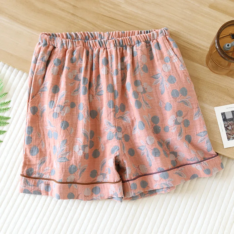 Shorts Cotton Vintage Yarn Weaving Printed Sleepwear Home Pants