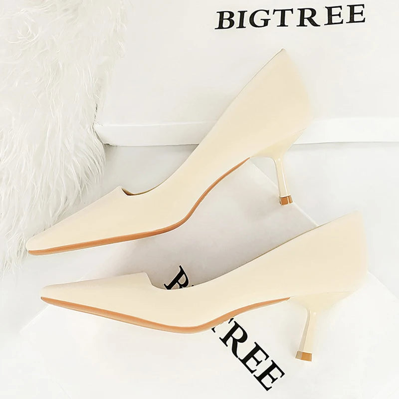 Shoes Spring Heels Square Head Women Pumps Office Shoes