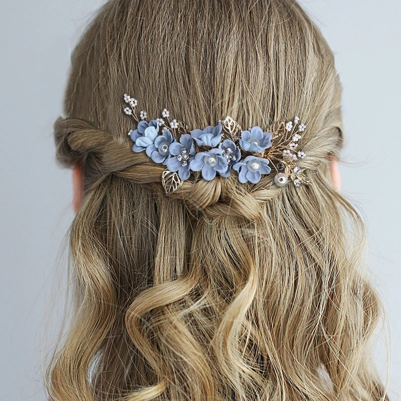 Bride Artificial Flower Beads Side Comb Accessories Jewelry