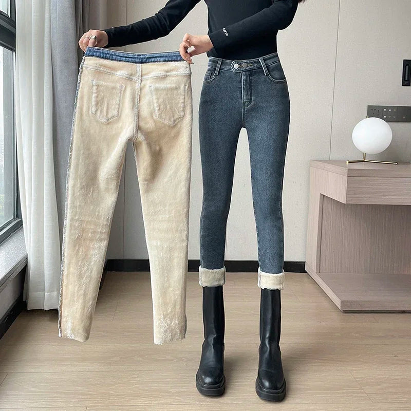 Fleece Skinny Warm Jeans Women Velvet Casual Thick Pencil Pants Basic