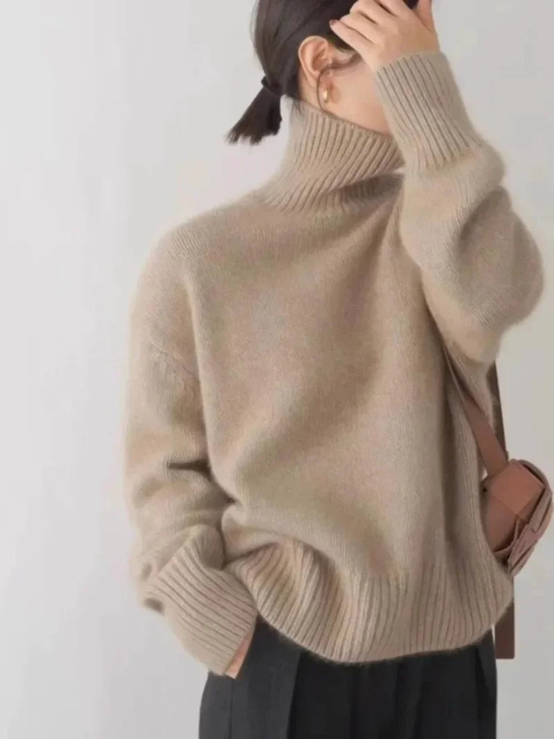 High Neck Pullover Warm Loose Knitted Base Sweater Jacket Tops