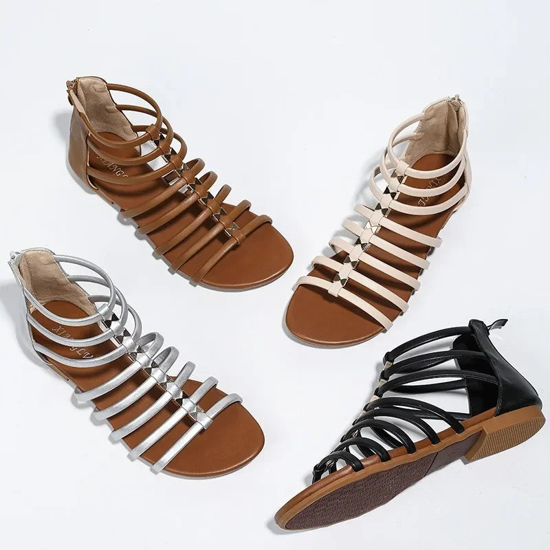 Summer Women 1cm Platform Low Heels Concise Sandals Retro Style