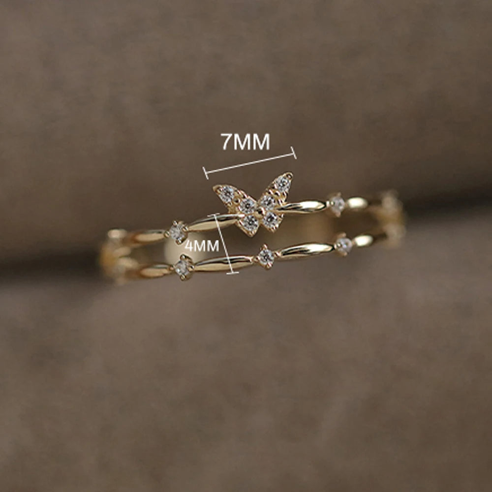 Silver Double layer Butterfly Crystal Rings