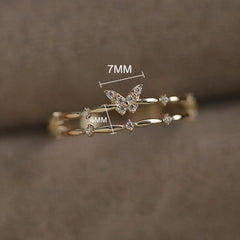 Silver Double layer Butterfly Crystal Rings
