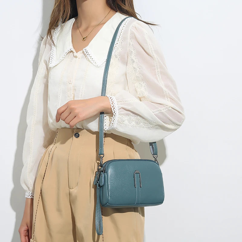 Genuine Leather Crossbody Bag Solid Color Clutch Phone Bags