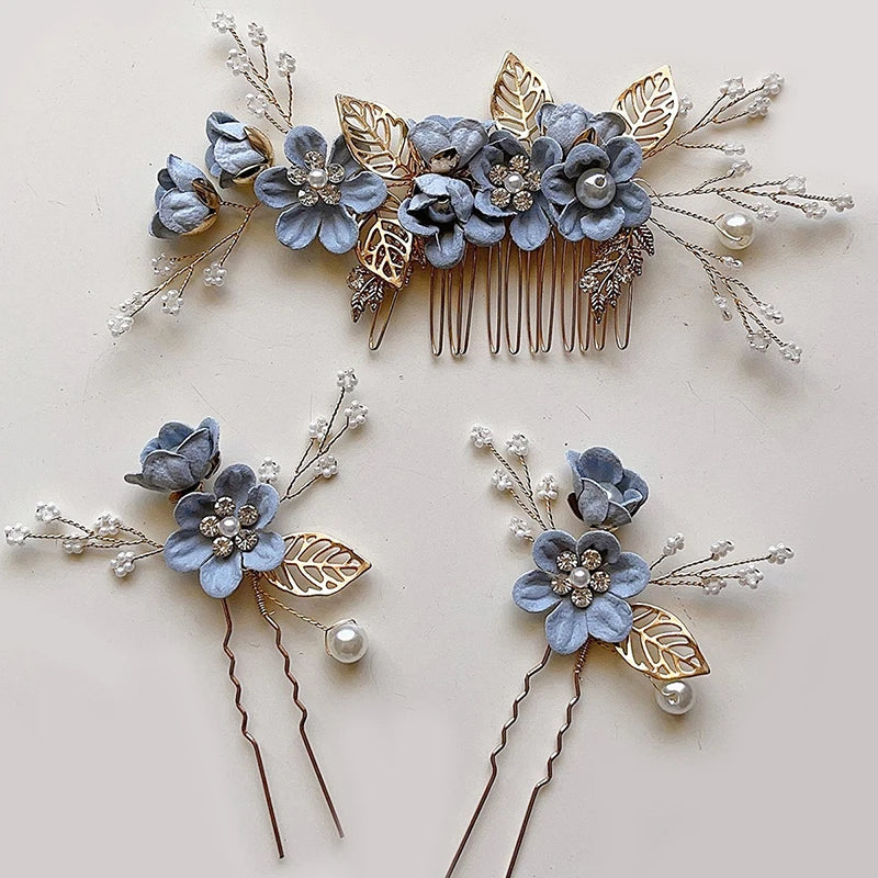 Bride Artificial Flower Beads Side Comb Accessories Jewelry