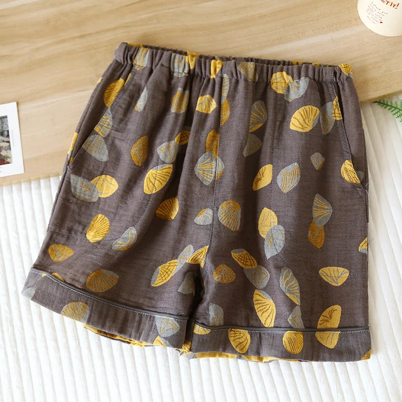 Shorts Cotton Vintage Yarn Weaving Printed Sleepwear Home Pants