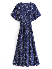 Vintage Chic Polka Dot Short Sleeve Bohemian Maxi Dress