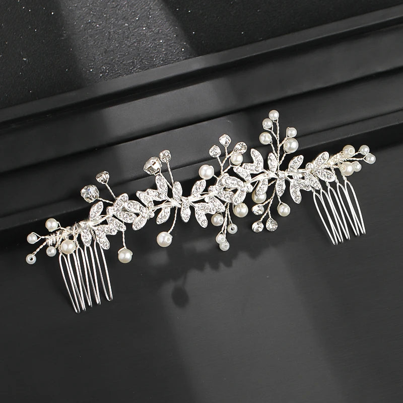 Wedding Pearl Leaf Crystal Hair Comb Hairpin Headband