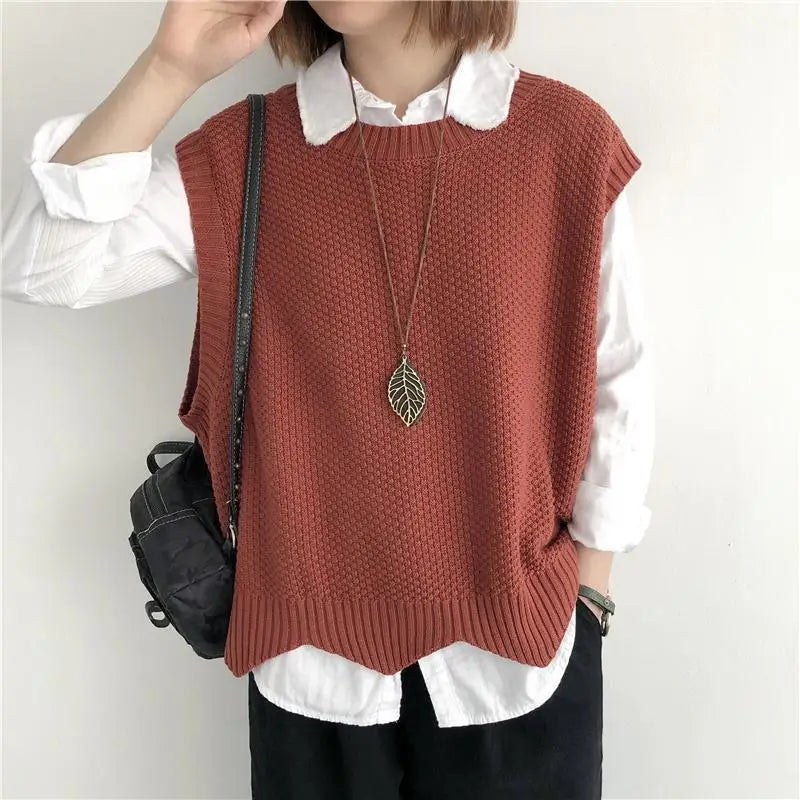 One Size Knitted Vest Irregular Hem Loose Sleeveless Jackets