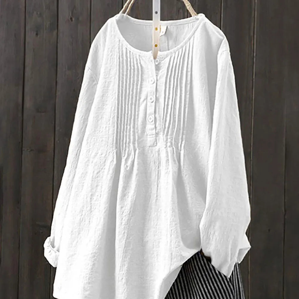 Casual Long Sleeve O Neck Loose Blouse Vintage Shirt Oversized Tops