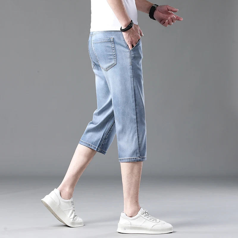 Summer Men's Thin Fashion Denim Shorts Stretch Straight