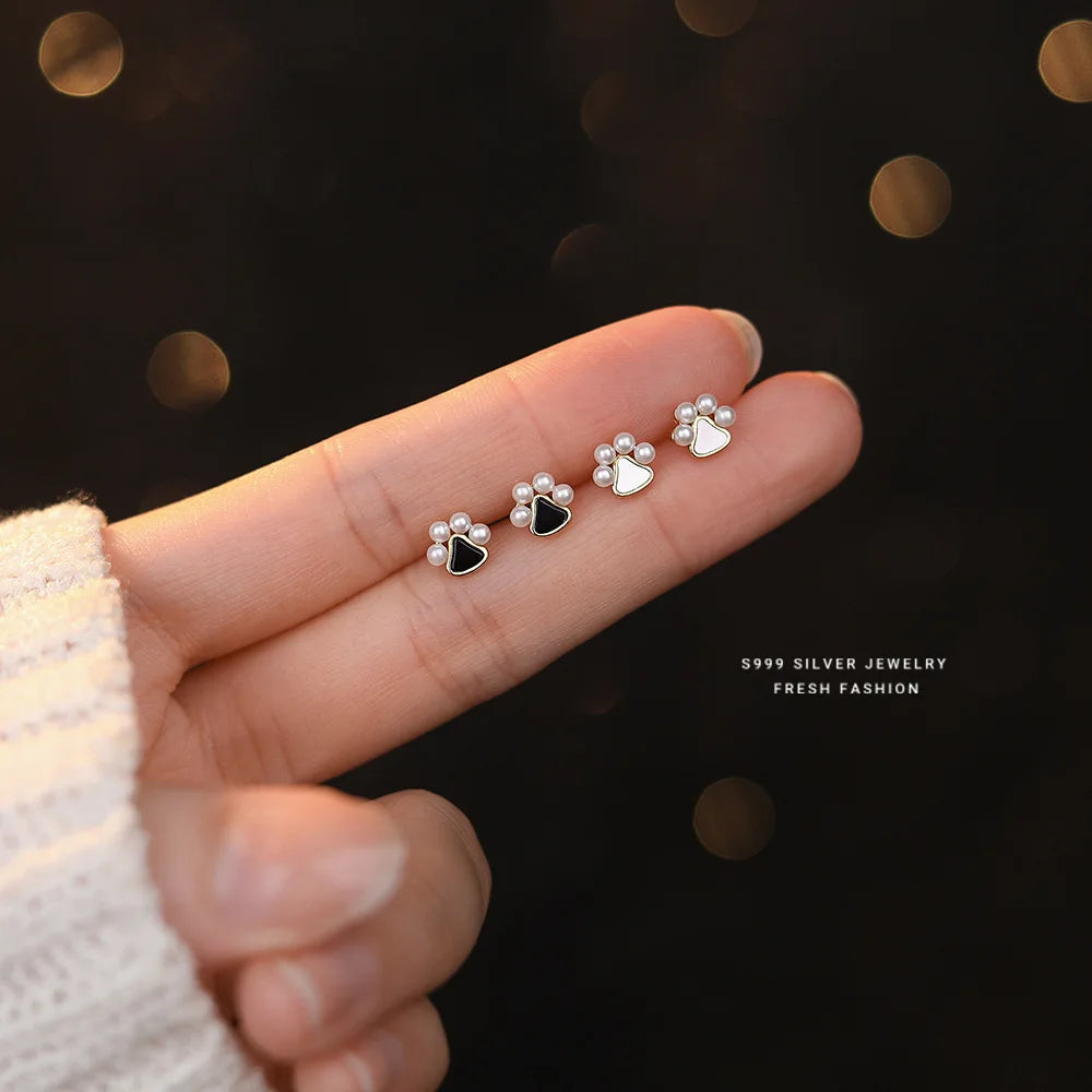 Imitation Pearl Cat's Claw Stud Earrings Jewelry Accessories