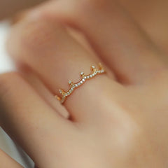 925 Sterling Silver Plated 18K Gold Zircon Crown Ring