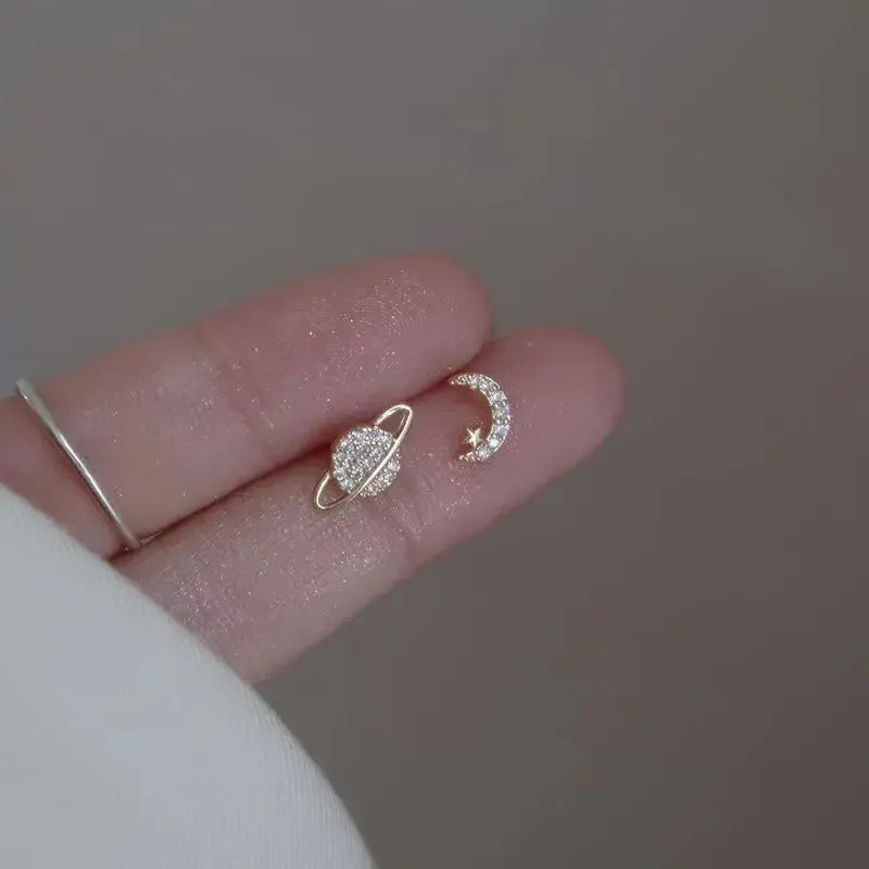 Simple Piercing Stud Earrings for Women Star Moon Fine Jewelry