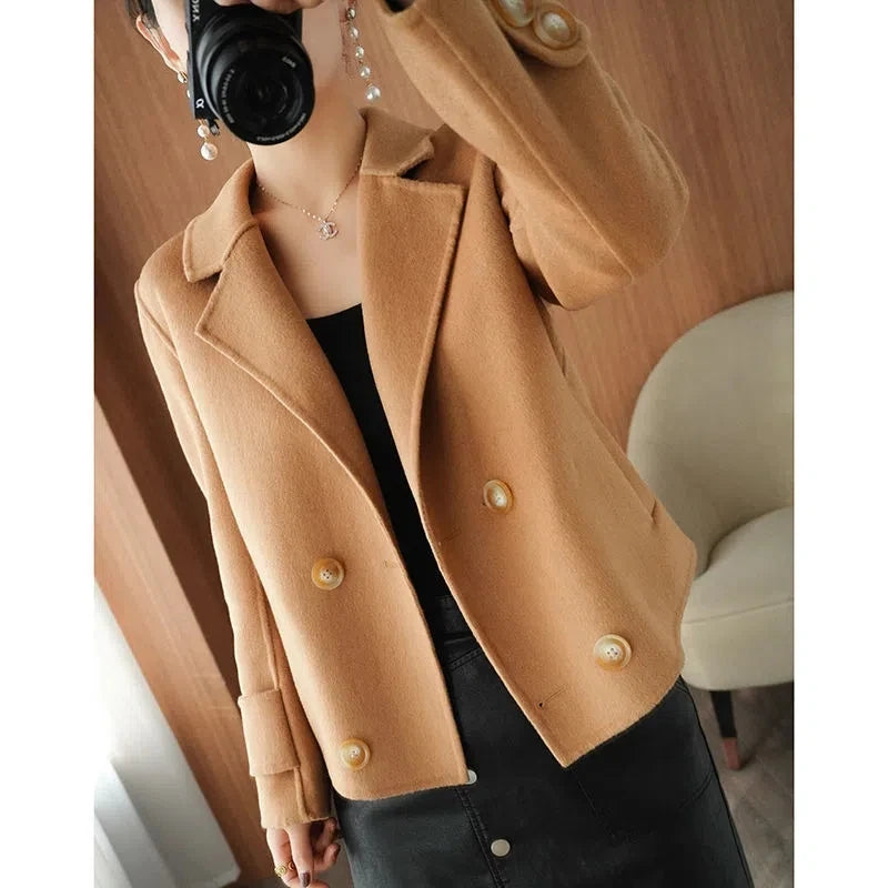 Double-Sided Wool Coat Women's Short  Casual Tweed Suit Jacket