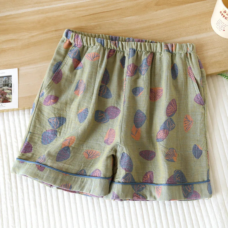 Shorts Cotton Vintage Yarn Weaving Printed Sleepwear Home Pants