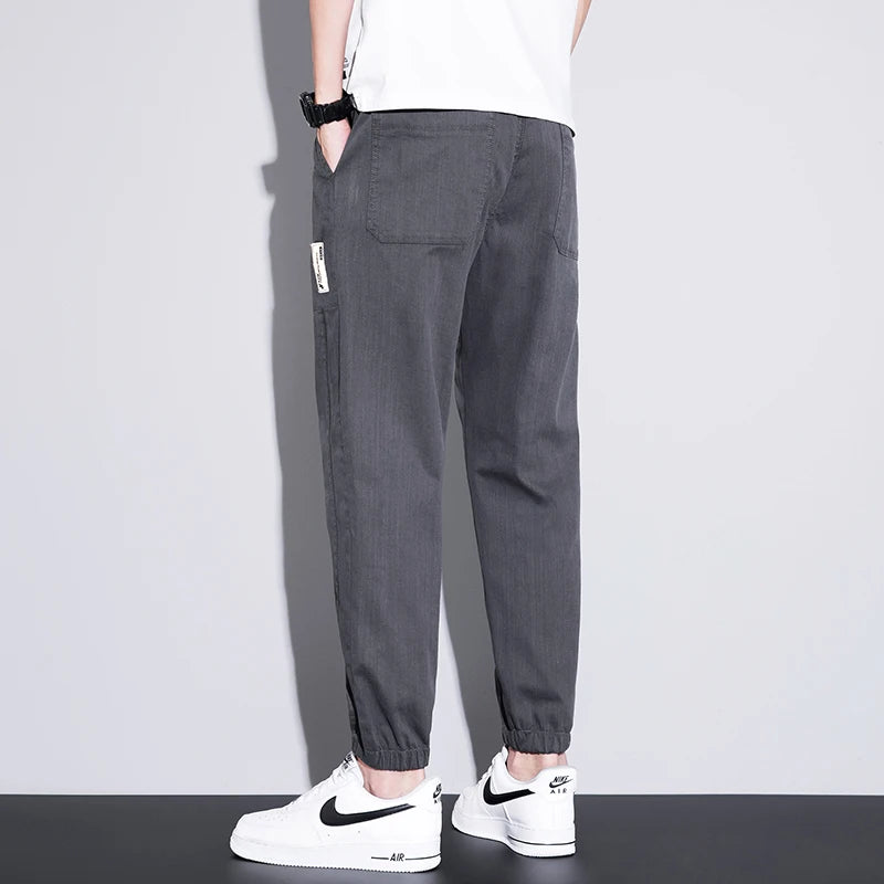 men's thin casual pants loose waist nine points elastic waist pants