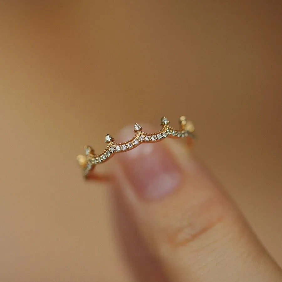 925 Sterling Silver Plated 18K Gold Zircon Crown Ring