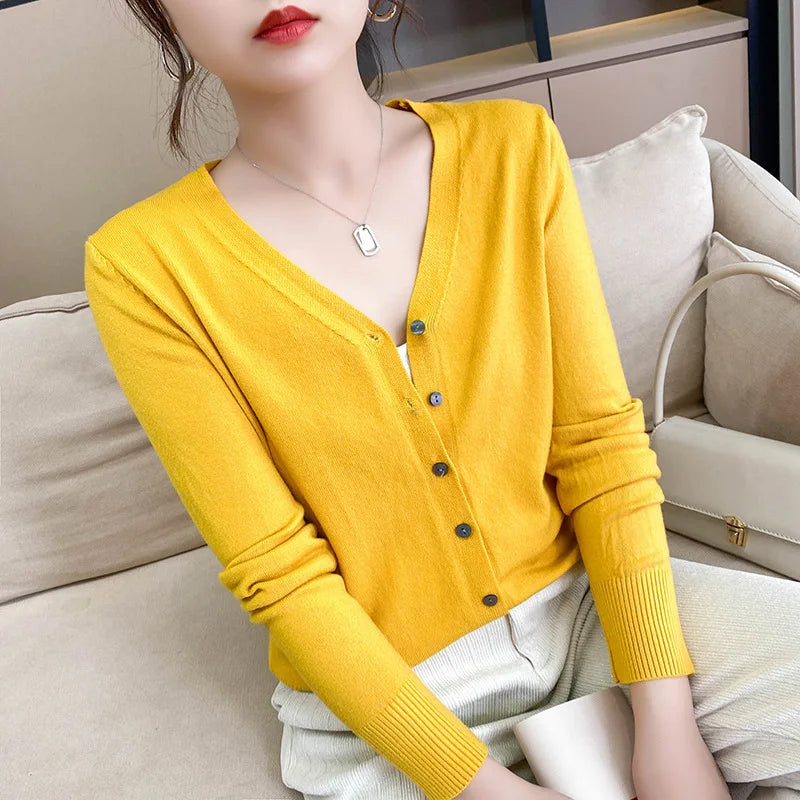 Cardigans Loose Solid Single Breasted V-neck Sweaters Fashion