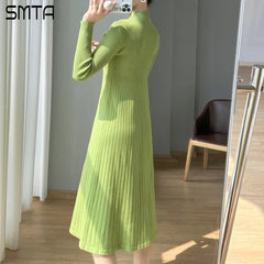 Long Sleeve Bodycon Dress High Collar Knitted Sweater