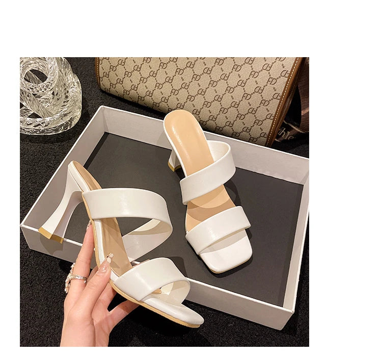 Thin Heels 8cm Slides Square Toe Straps Sandals