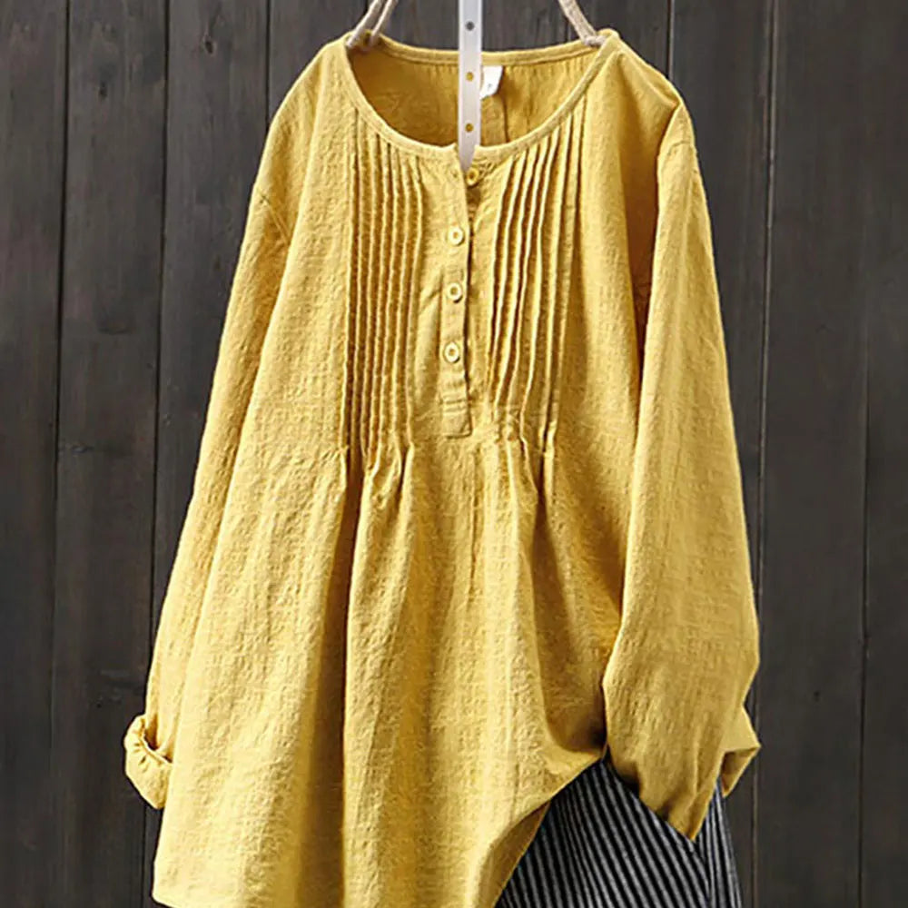 Casual Long Sleeve O Neck Loose Blouse Vintage Shirt Oversized Tops