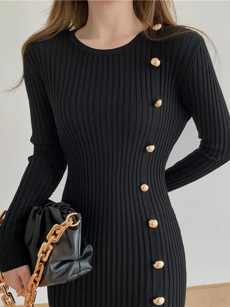 Fashion Elegant Clothing Knitted Vintage Dresses Sweater Dress