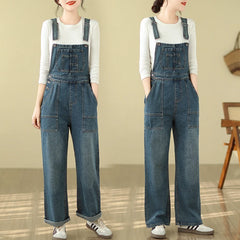 Casual Loose Jeans Jumpsuit Vintage Streetwear Wide Leg Cargo