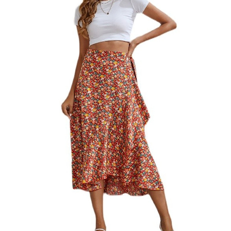 Women Floral Print Ruffles Pleated Boho Skirt – lastrafashion