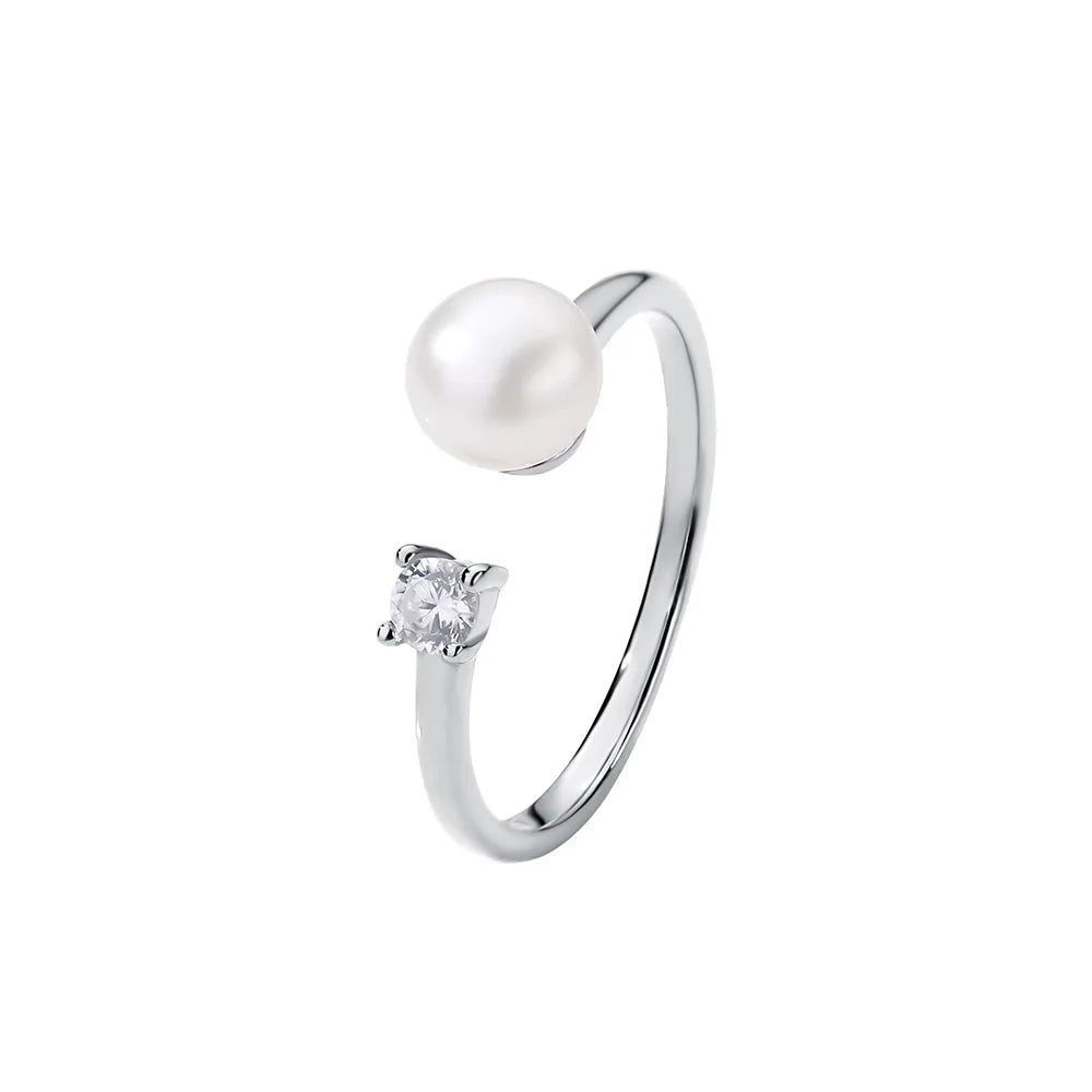 Pearl Sparkling Zircon Geometric Ring Jewelry Accessories