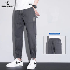 men's thin casual pants loose waist nine points elastic waist pants