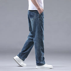 Cotton Loose Straight Jeans for Men Business Casual Stretch Denim Pants