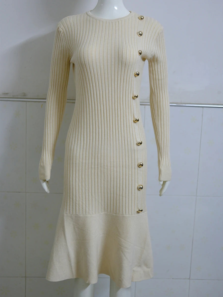 Fashion Elegant Clothing Knitted Vintage Dresses Sweater Dress