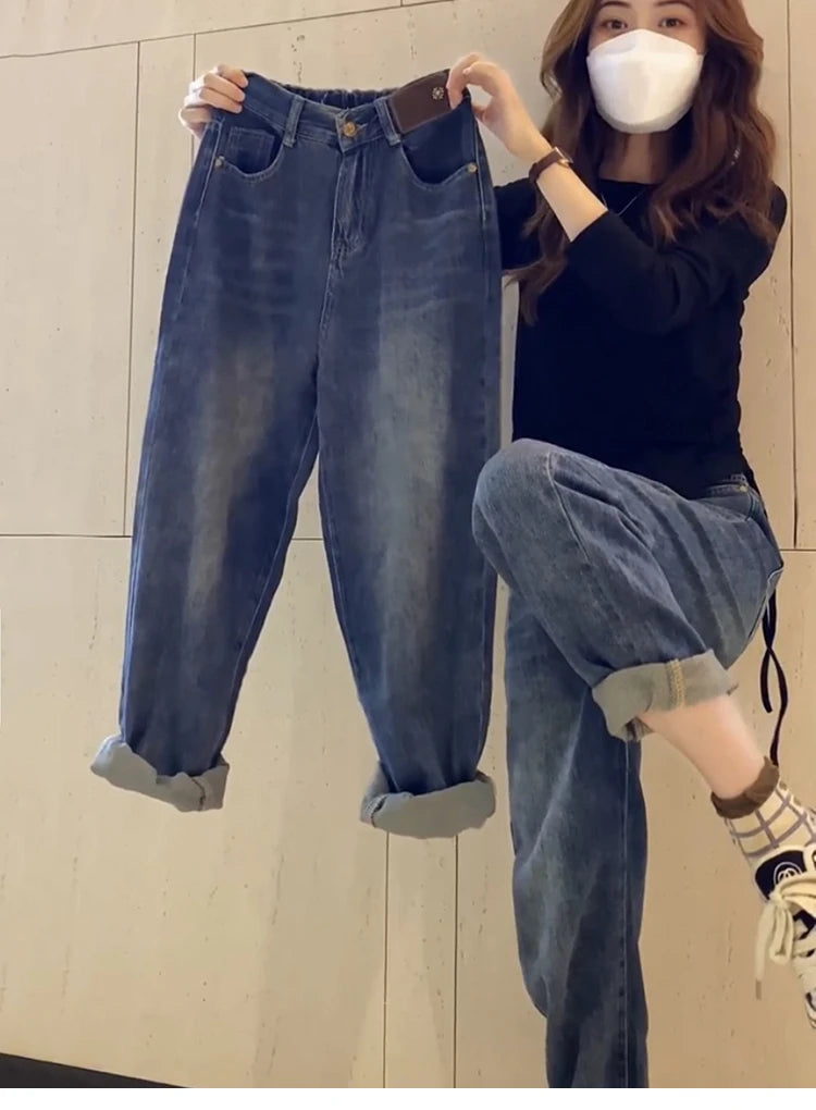 Y2k Large Size Straight Leg Jeans Female Denim Pants