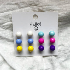 6Pair/set Colorful Candy Color Bead Stud Earring Set