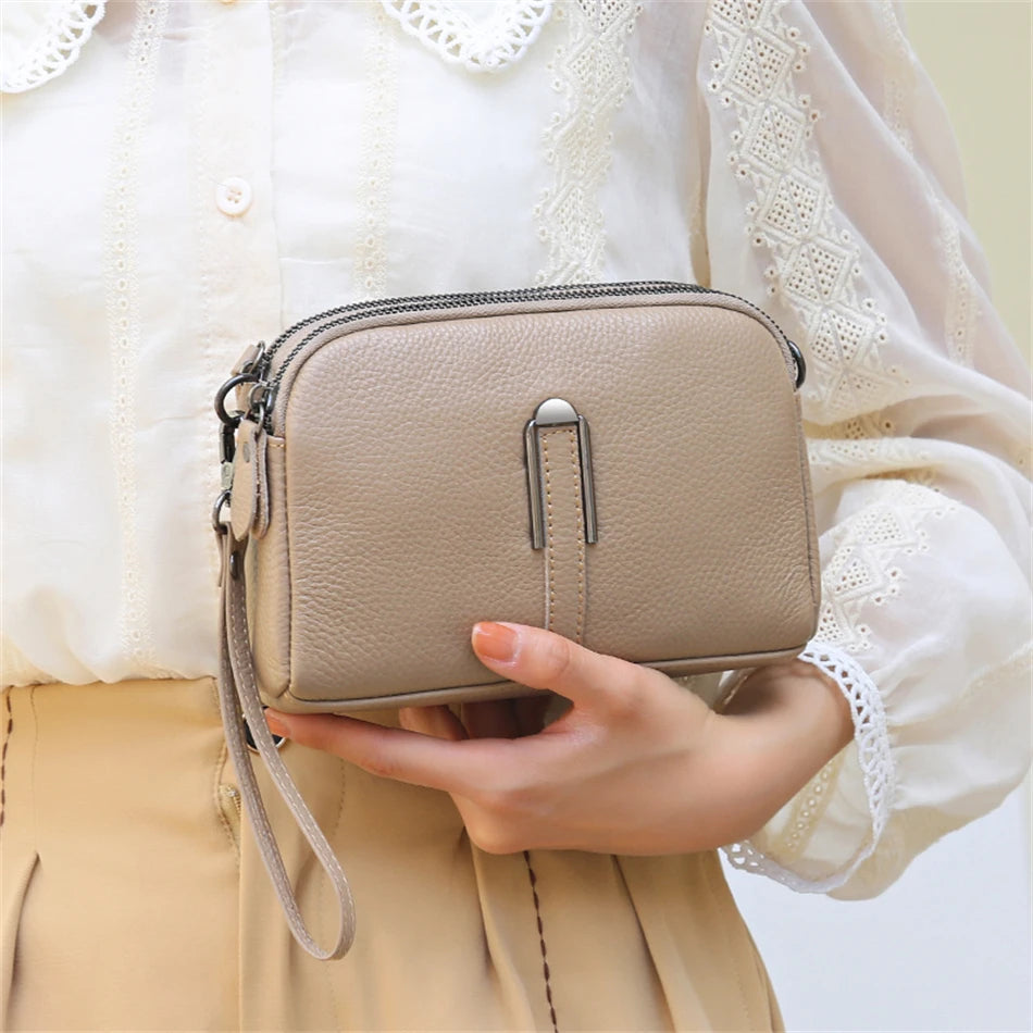Genuine Leather Crossbody Bag Solid Color Clutch Phone Bags