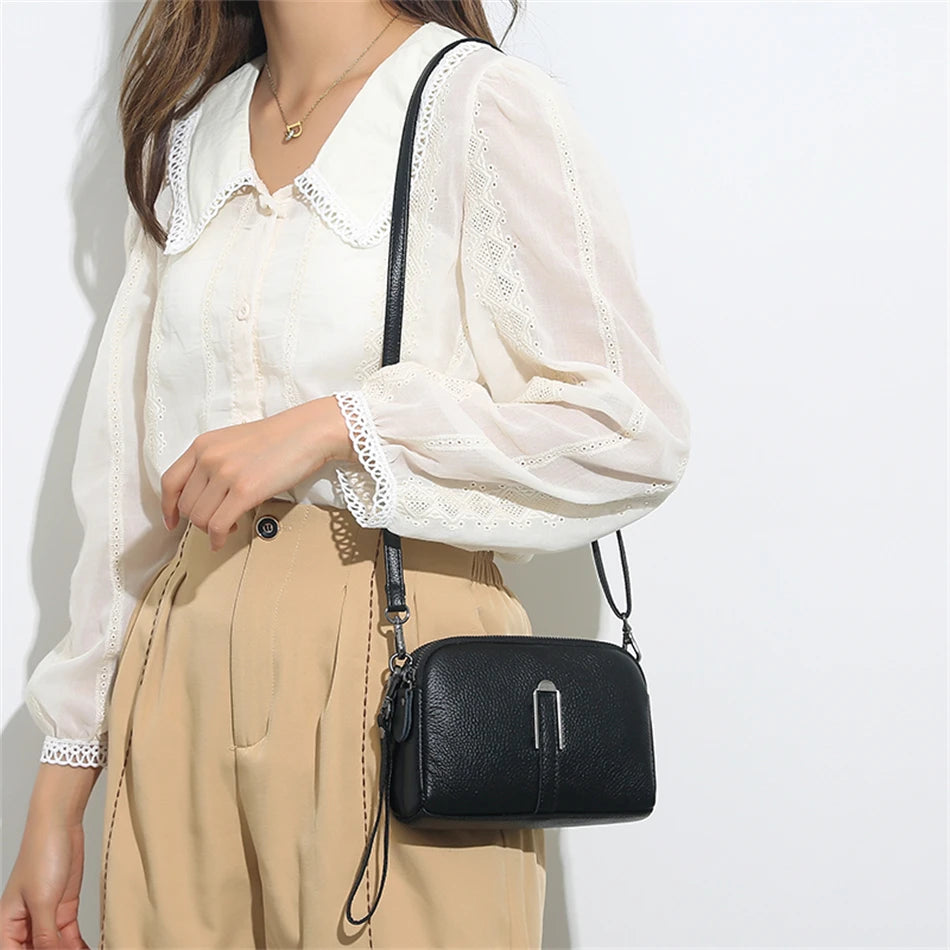 Genuine Leather Crossbody Bag Solid Color Clutch Phone Bags