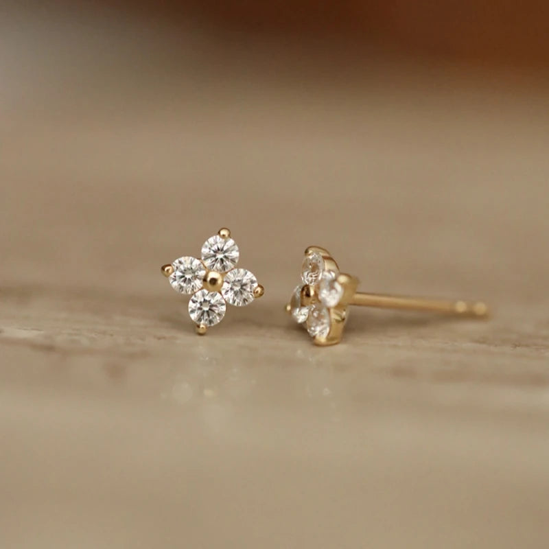 Silver Plated Zircon Flower Stud Earrings