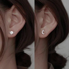 Simple Piercing Stud Earrings for Women Star Moon Fine Jewelry