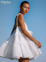 Loose White Cotton Strap Sleeveless Mini Dresses