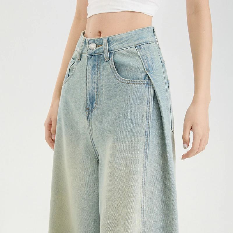 Lyocell Thin Woman Jeans High Waist Wide Leg Denim Clothing Design