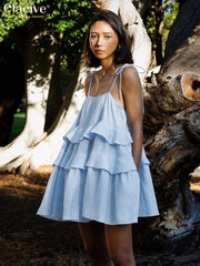 Loose White Cotton Strap Sleeveless Mini Dresses