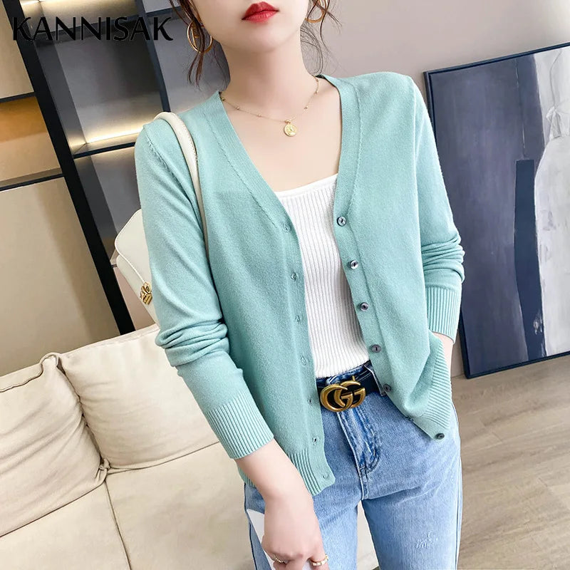 Cardigans Loose Solid Single Breasted V-neck Sweaters Fashion