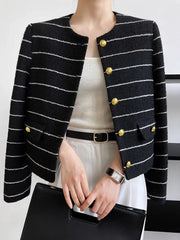 Women's Striped Flap Coat Fashion Tweed Jackets