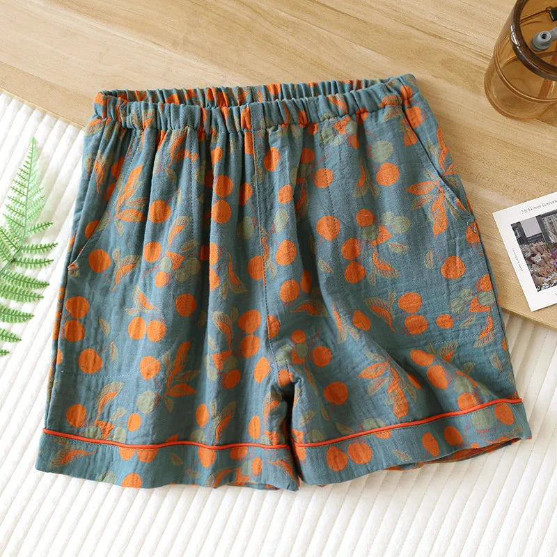 Shorts Cotton Vintage Yarn Weaving Printed Sleepwear Home Pants