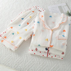 Pajamas Set Pure Cotton Short Sleeve Sleepwear Lingerie Set Floral Home Suit