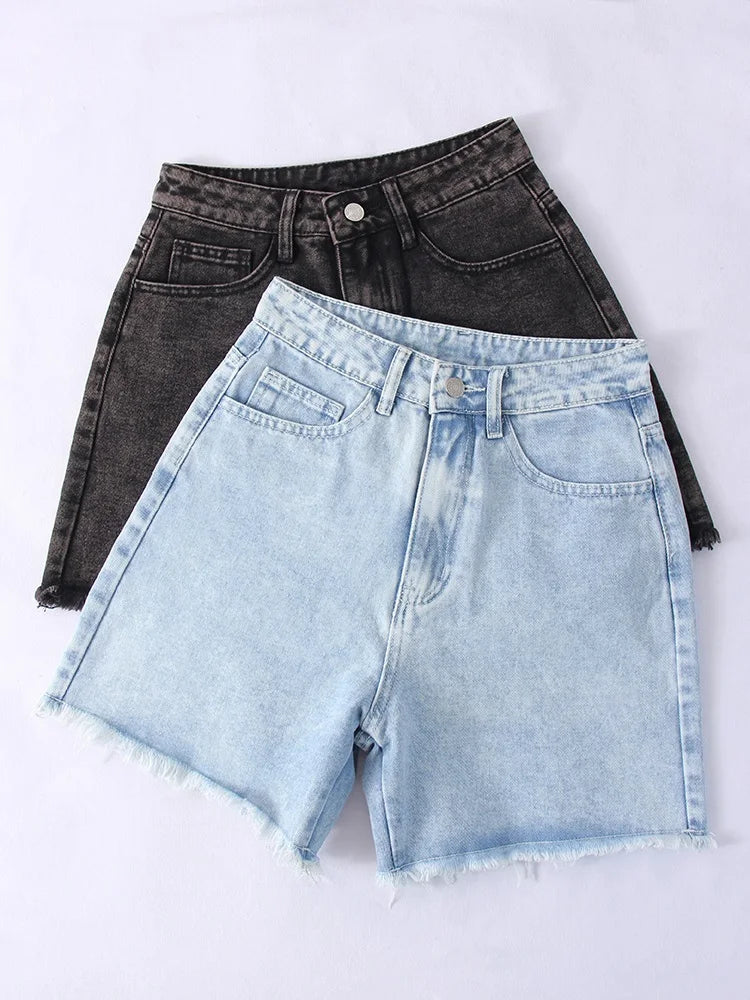 Blue Denim Shorts Women Jeans Long High Waist