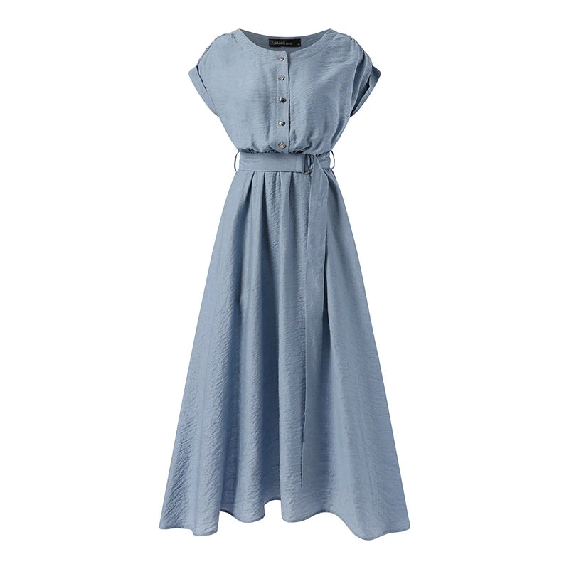 Women Fashion Short Sleeve Dress Casual Mid-calf Sundress