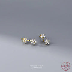 Silver Exquisite Zircon Flowers Back Hanging Earrings